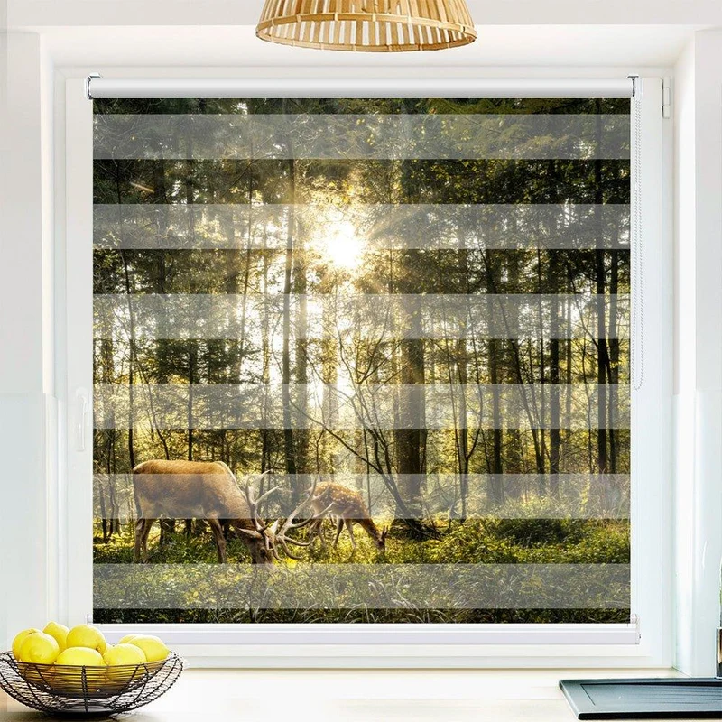 Klemmfix Doppelrollo "Hirsch Reh Wald Sonne" | Klemm Doppelrollo