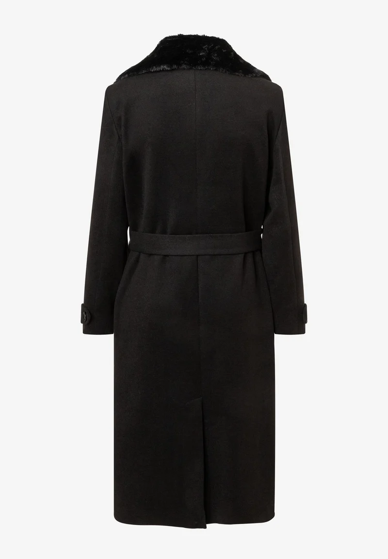 Velours Coat w Fake Fur Collar, black