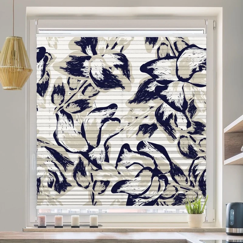 Wabenplissee Motiv 'Abstrakt Blau Floral'