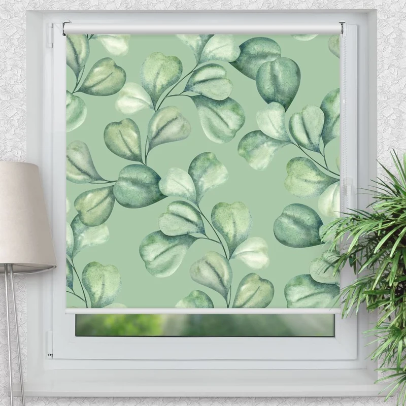 Klemmfix Rollo 'Eucalyptus Wasserfarben' | Motiv-Klemmrollo