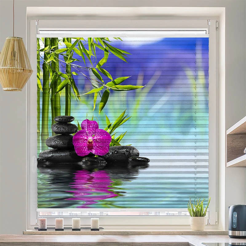 Plissee Motiv "Spa Orchidee Steine"