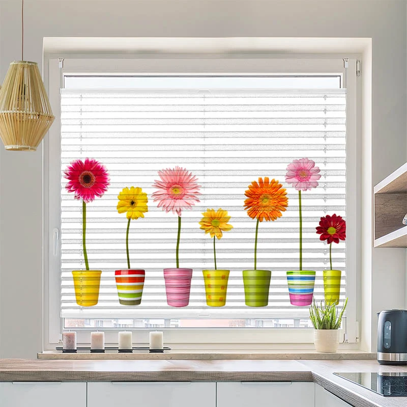 Plissee Motiv "Bunte Topfblumen"