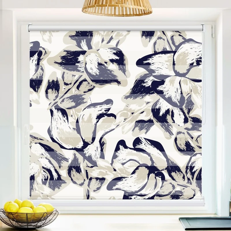 Klemmfix Doppelrollo 'Abstrakt Blau Floral' | Klemm Doppelrollo