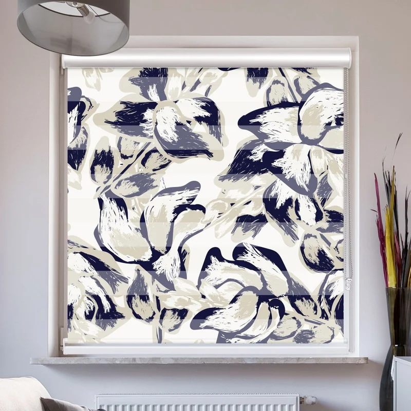Doppelrollo mit Kassette "Abstrakt Blau Floral"
