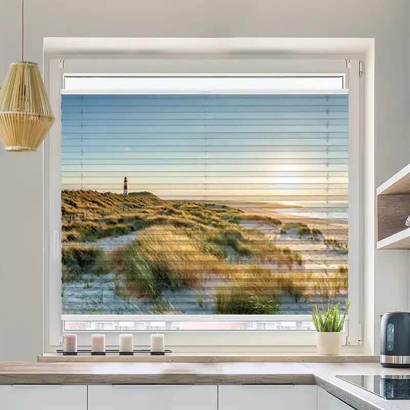 Plissee Motiv "Leuchtturm Strand Meer auf Sylt"