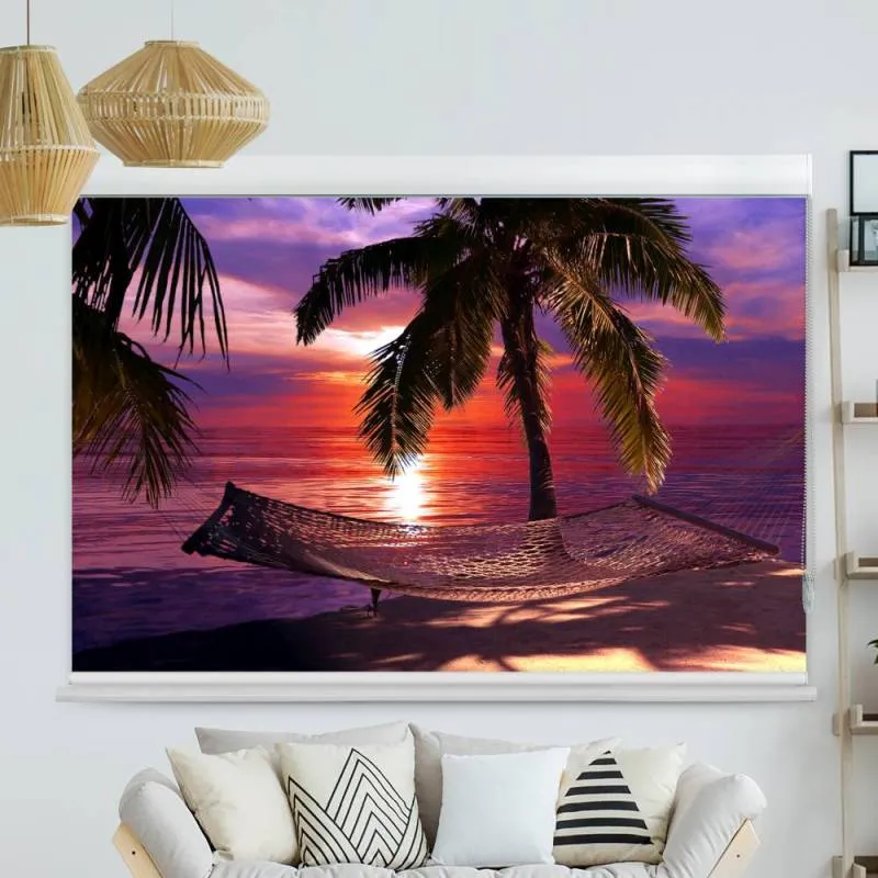 Kassettenrollo Motiv "Haengematte Palmen Nacht" | bis B 420 x H 420 cm