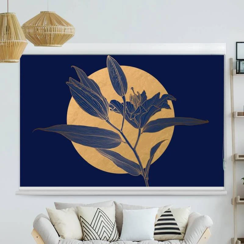 Kassettenrollo Motiv "Lilie Mond Gold" | bis B 420 x H 420 cm