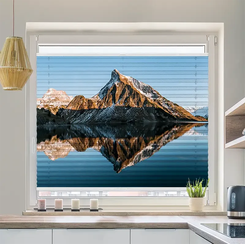 Plissee Motiv "Sonnenuntergang am Bergsee"
