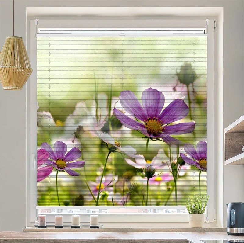 Plissee Motiv "Blumen Bluehen auf Wiese"