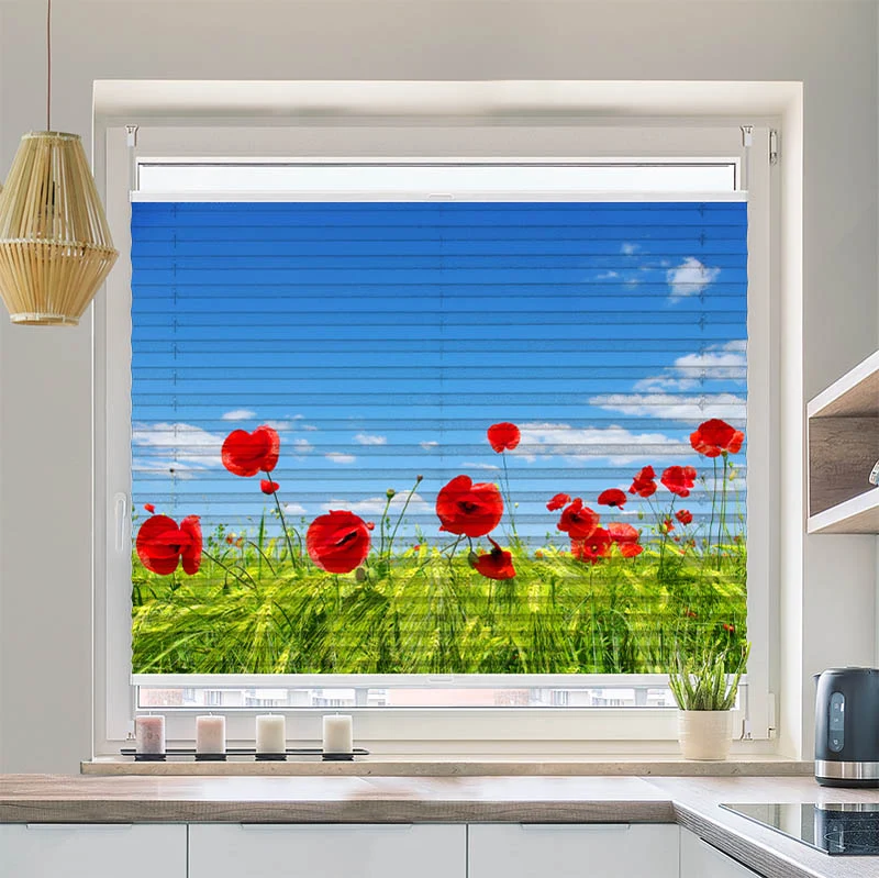 Plissee Motiv "Mohnblumen Wiese"