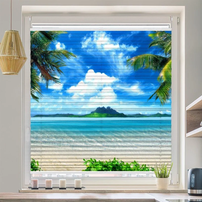 Plissee Motiv "Palmen Insel Meer"