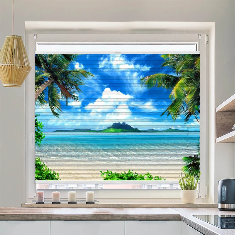 Plissee Motiv "Palmen Insel Meer"