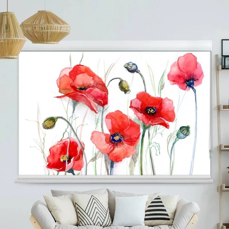 Kassettenrollo Motiv "Mohnblumen Gemaelde" | bis B 420 x H 420 cm