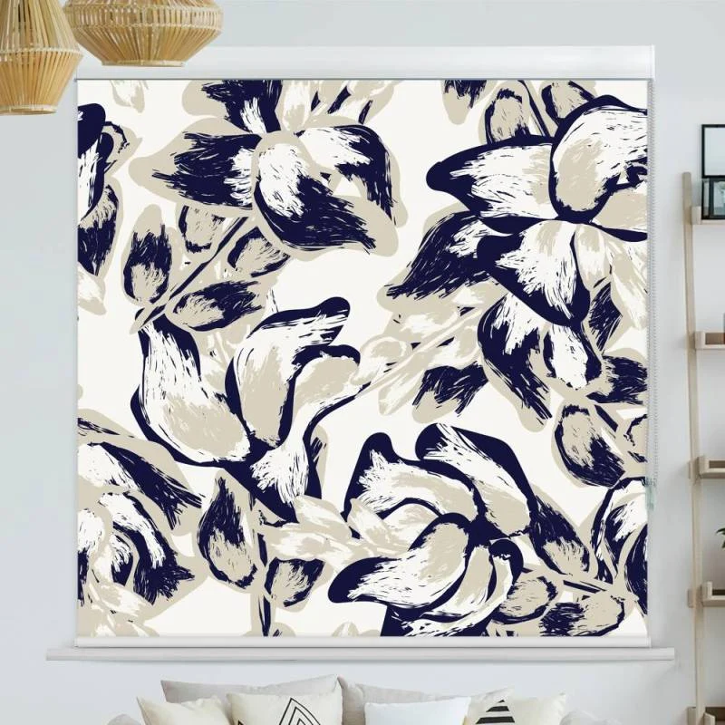 Kassettenrollo Motiv "Abstrakt Blau Floral" | bis B 420 x H 420 cm