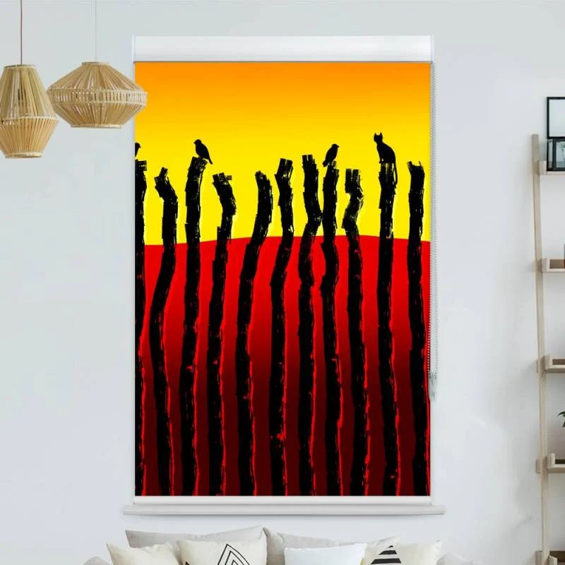 Kassettenrollo Motiv "Abstrakt Voegel Katze" | bis B 420 x H 420 cm