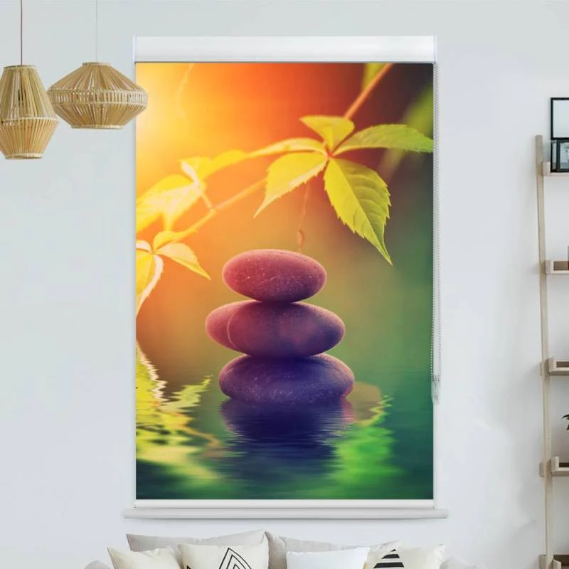 Kassettenrollo Motiv "Spa Steine Sonne" | bis B 420 x H 420 cm