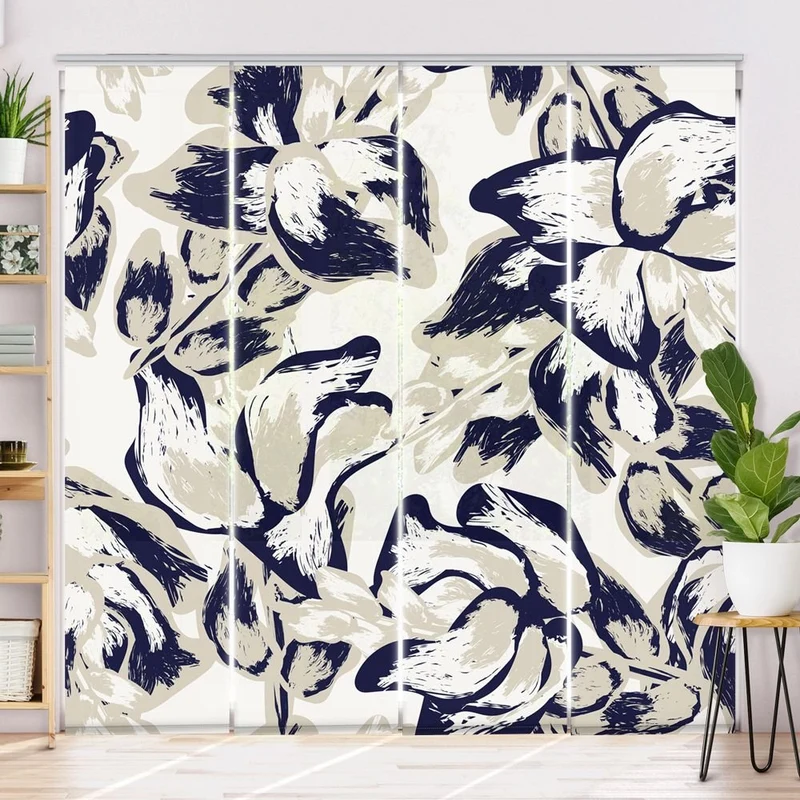 Schiebegardine Motiv 'Abstrakt Blau Floral'