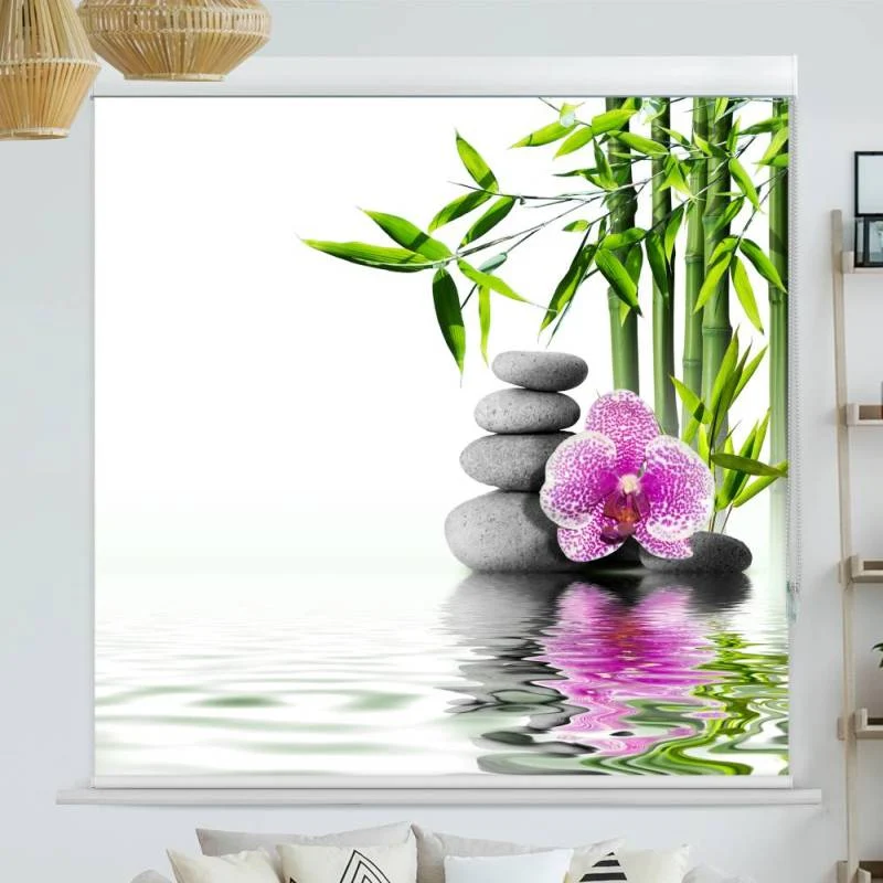 Kassettenrollo Motiv "Bambus Orchidee Zen Stones" | bis B 420 x H 420 cm