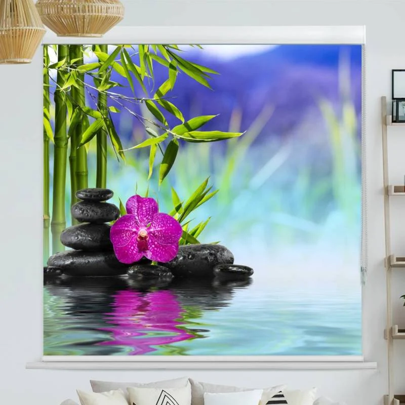 Kassettenrollo Motiv "Spa Orchidee Steine" | bis B 420 x H 420 cm