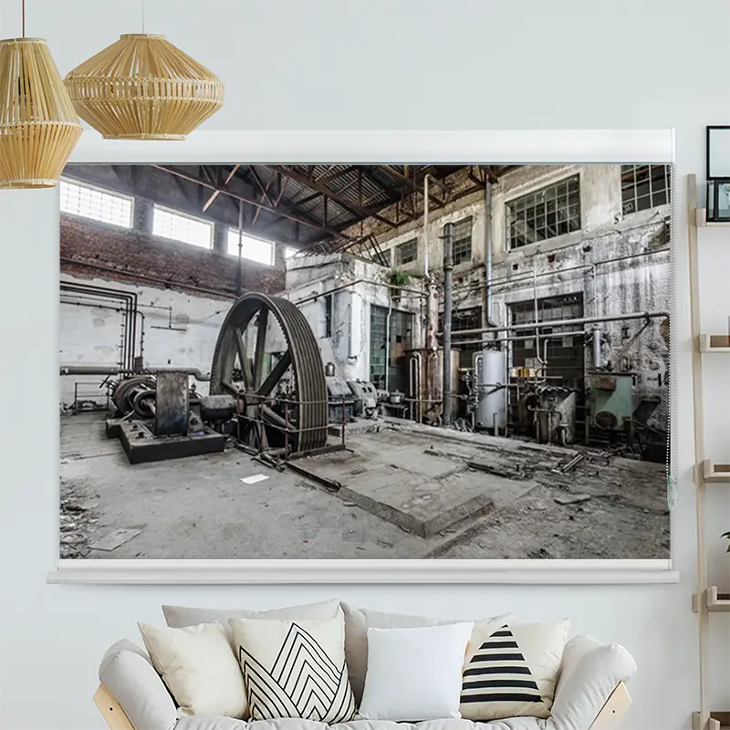 Kassettenrollo Motiv "Grosses Rad in Verlassener Fabrik" | bis B 420 x H 420 cm