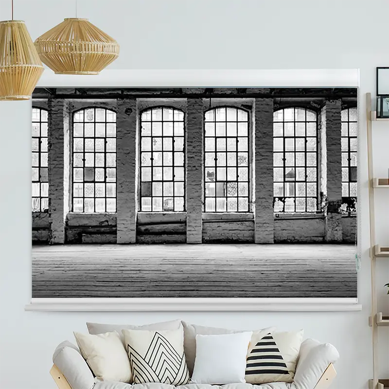 Kassettenrollo Motiv "Alte Fabrikfenster" | bis B 420 x H 420 cm