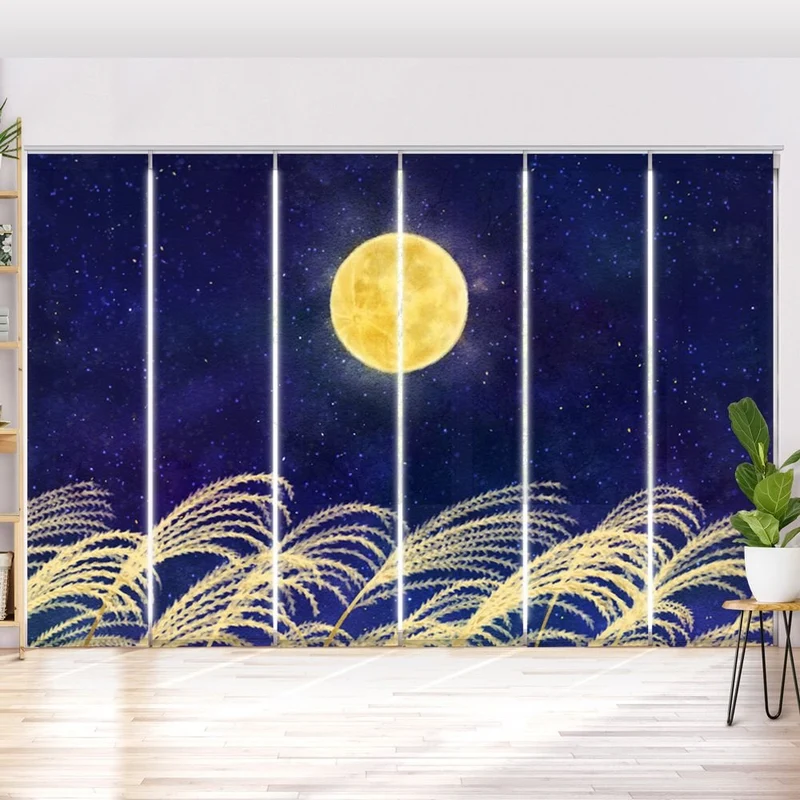Schiebegardine Motiv 'Pampas Gras Vollmond'