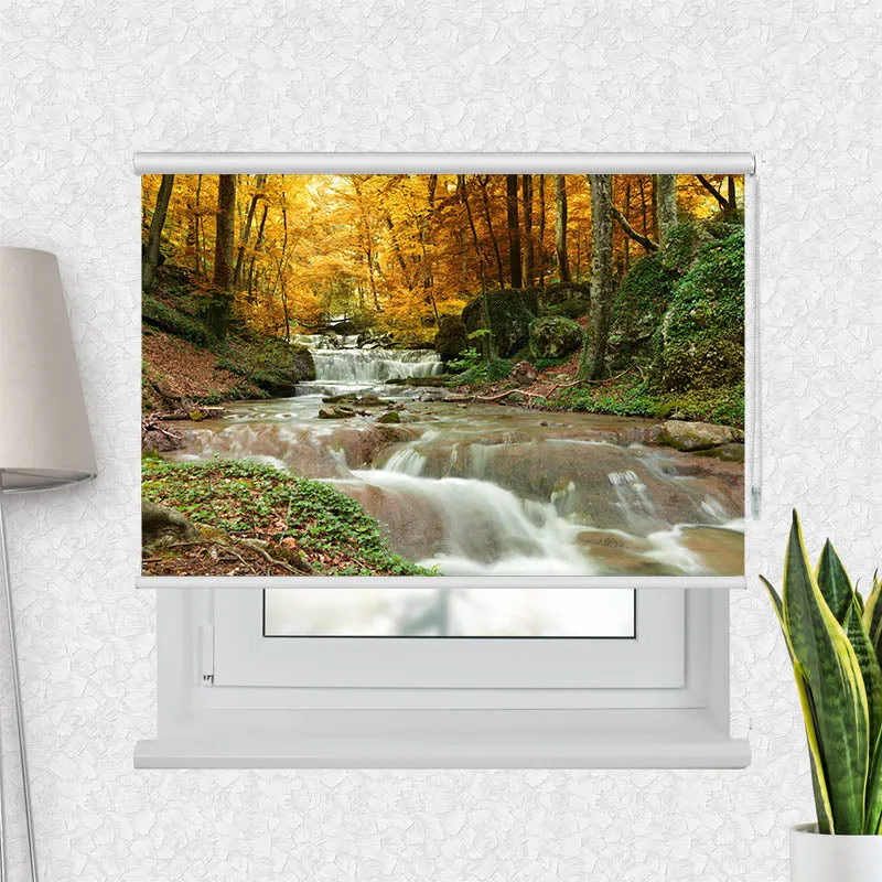 Motivrollo 'Herbstwald mit Fluss' | Bis B 430 x H 440 cm