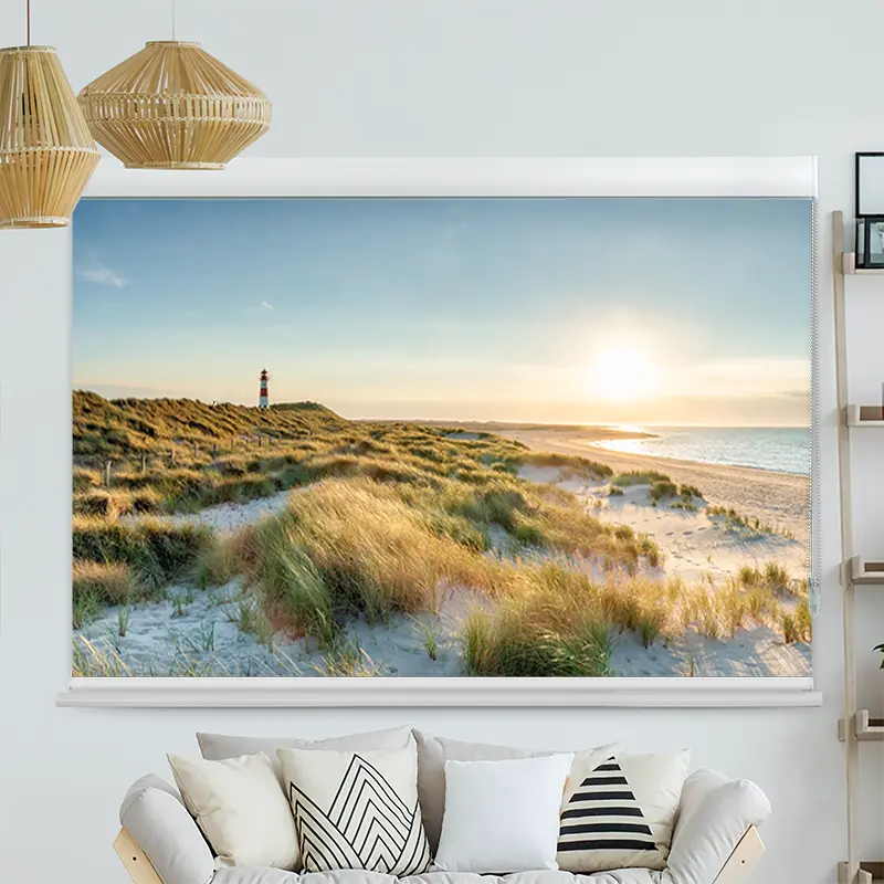 Kassettenrollo Motiv "Leuchtturm Strand Meer auf Sylt" | bis B 420 x H 420 cm
