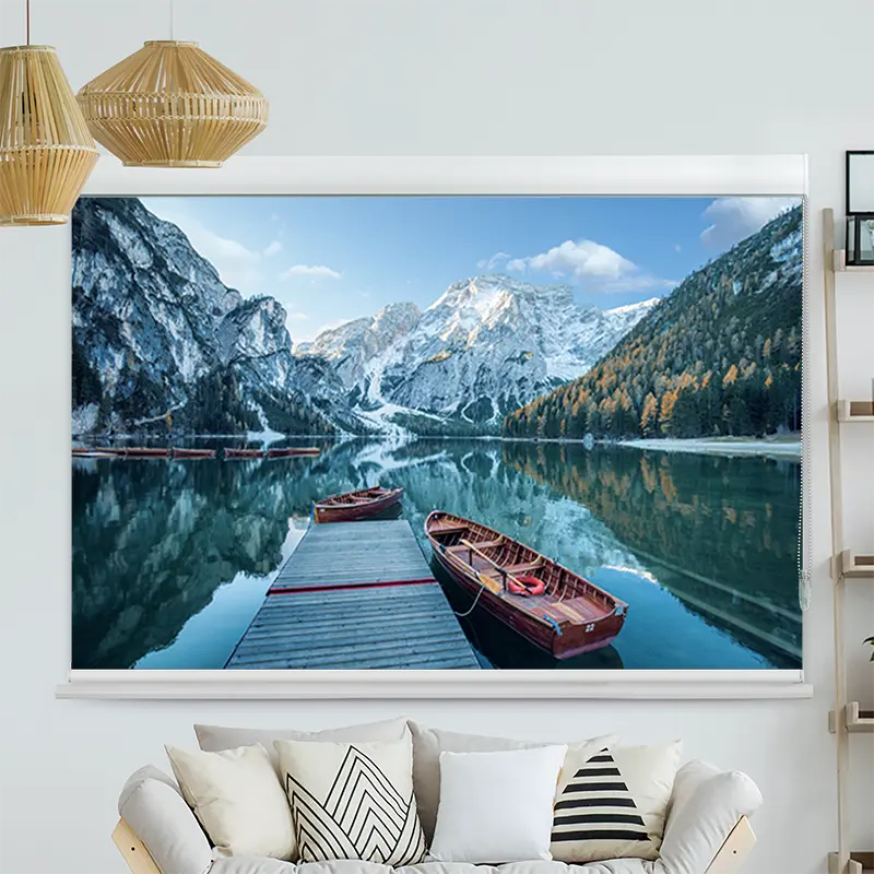 Kassettenrollo Motiv "Steg mit Booten im Gebirgssee" | bis B 420 x H 420 cm
