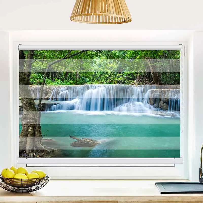 Klemmfix Doppelrollo "Wasserfall im Wald" | Klemm Doppelrollo