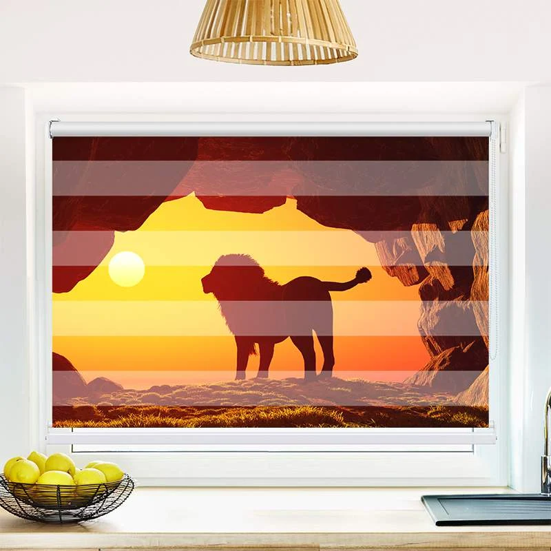 Klemmfix Doppelrollo "Loewe Sonnenuntergang" | Klemm Doppelrollo