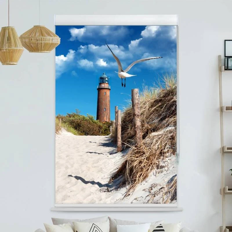 Kassettenrollo Motiv "Duene Leuchtturm Moewe" | bis B 420 x H 420 cm