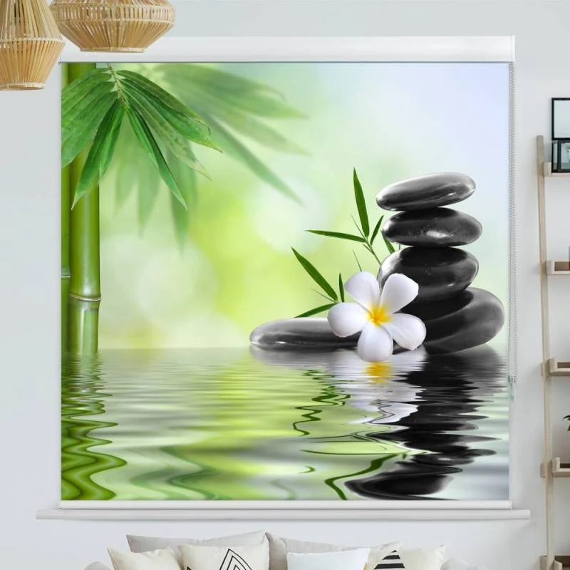 Kassettenrollo Motiv "Frangipani Bambus Steine" | bis B 420 x H 420 cm