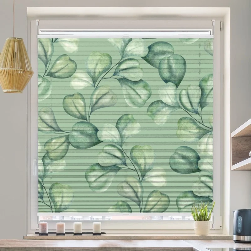 Plissee Motiv 'Eucalyptus Wasserfarben'
