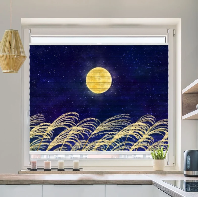 Plissee Motiv 'Pampas Gras Vollmond'