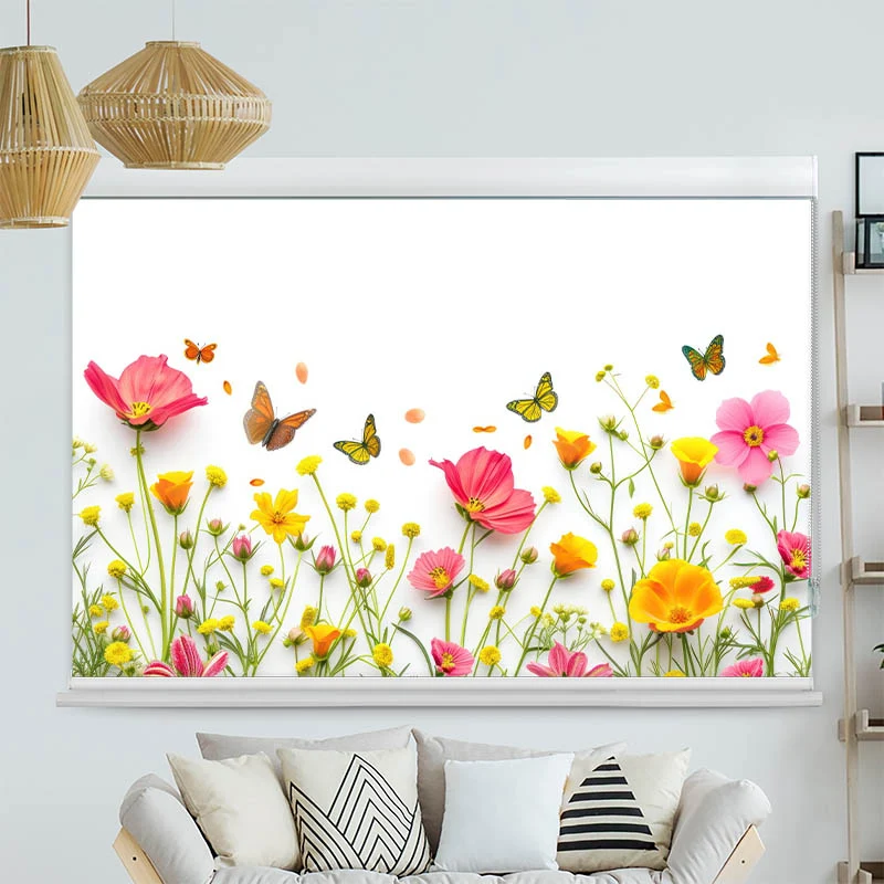 Kassettenrollo Motiv "Blumen im Fruehling mit Schmetterlingen" | bis B 420 x H 420 cm