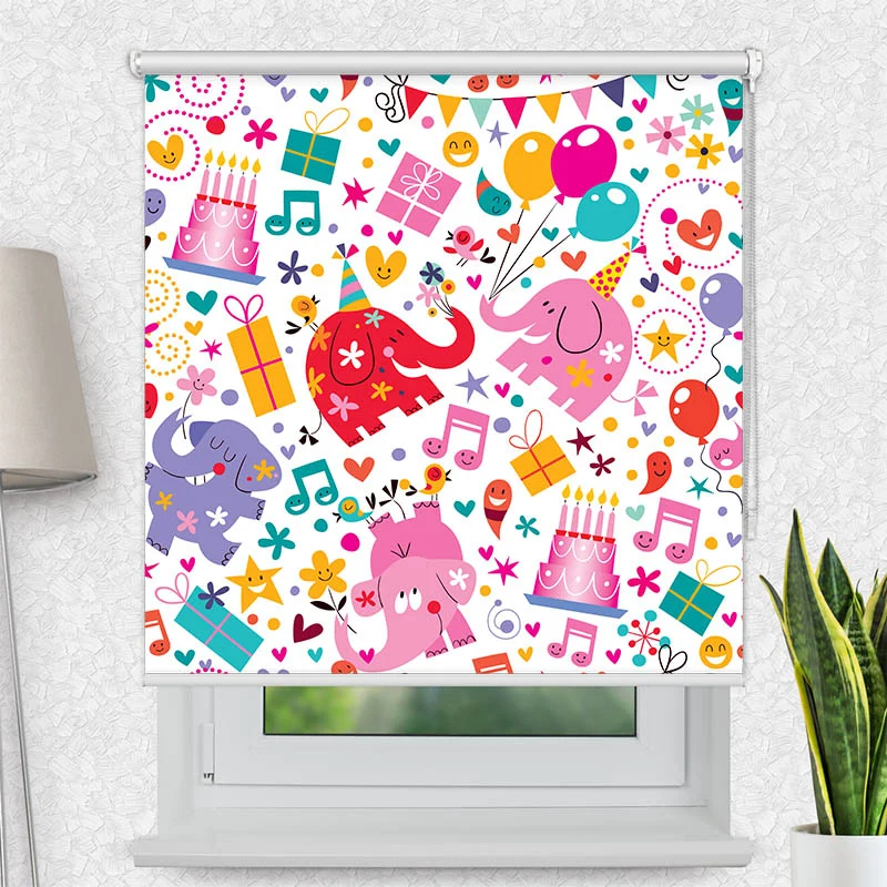 Motivrollo 'Elefanten Kindergeburtstag' | Bis B 430 x H 440 cm