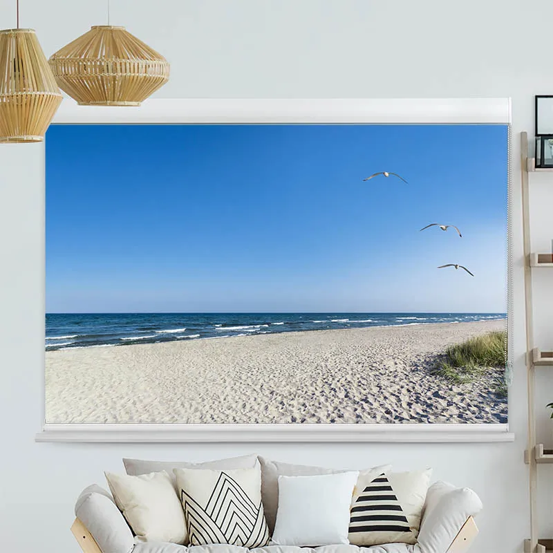 Kassettenrollo Motiv "Strand mit Moewen" | bis B 420 x H 420 cm