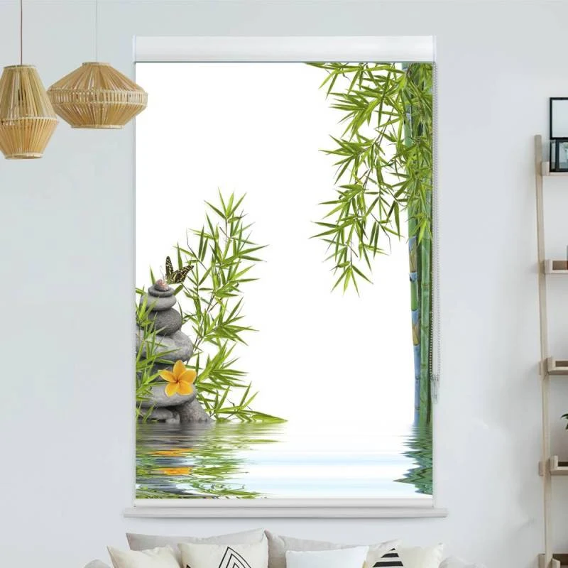 Kassettenrollo Motiv "Bambus Schmetterling Steine" | bis B 420 x H 420 cm