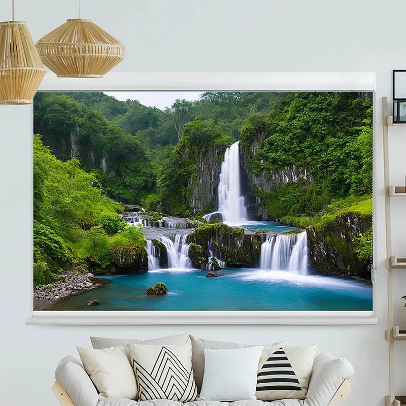 Kassettenrollo Motiv "Wasserfall im Wald" | bis B 420 x H 420 cm