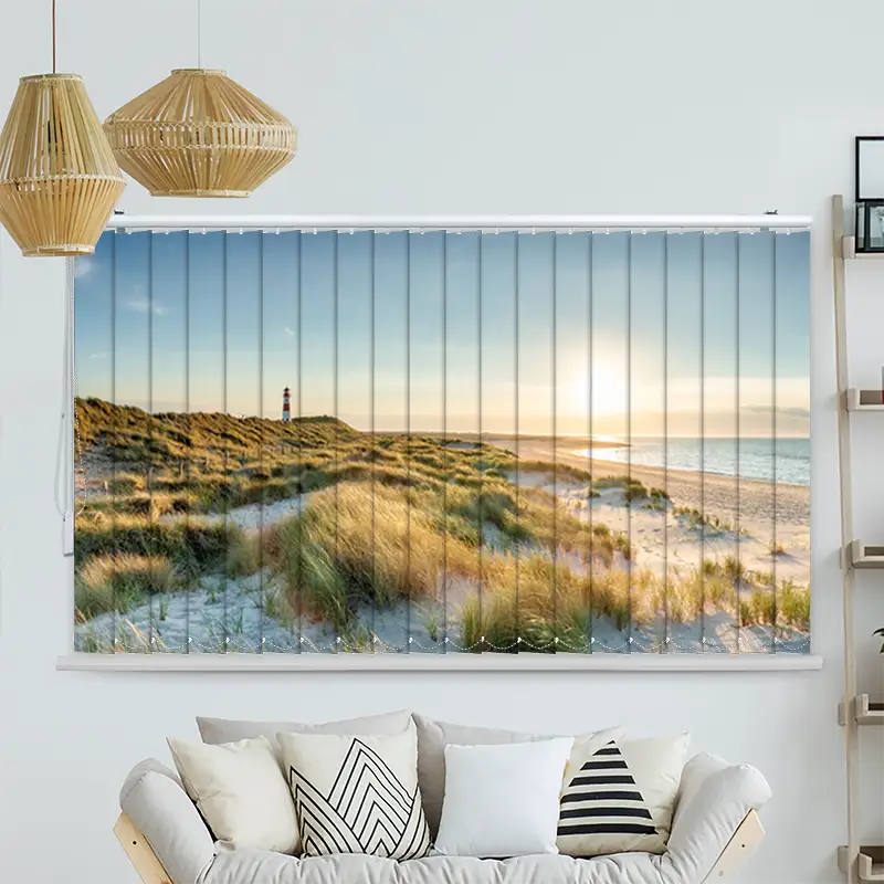 Lamellenvorhang Motiv "Leuchtturm Strand Meer auf Sylt"
