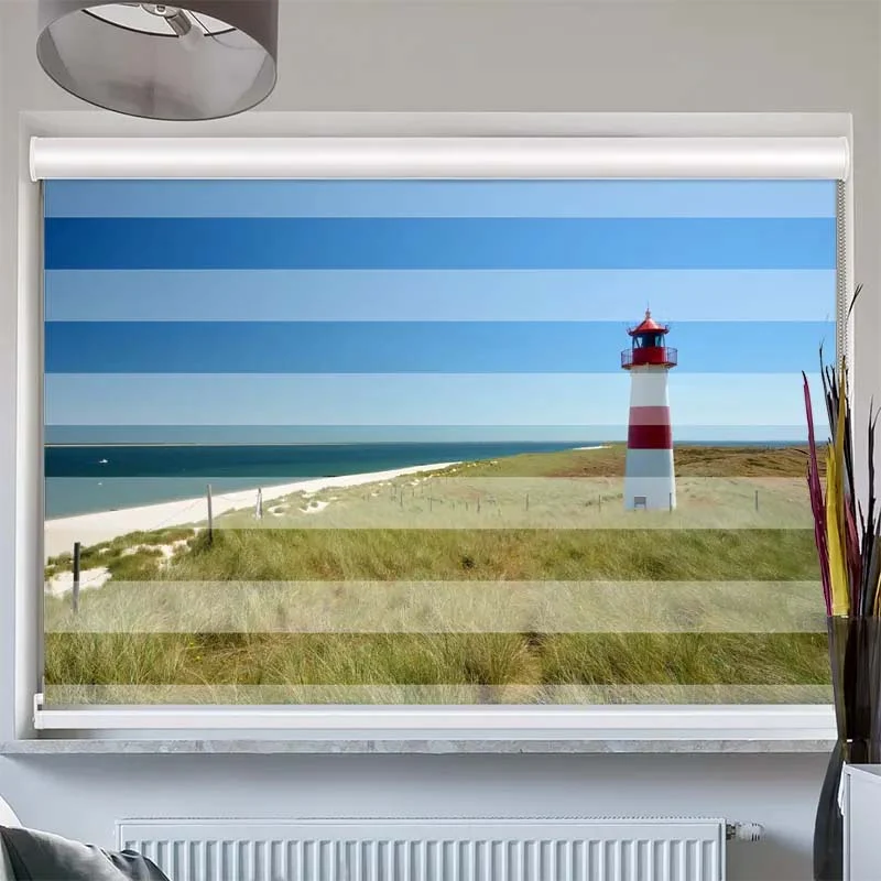 Doppelrollo mit Kassette "Leuchtturm Meer"
