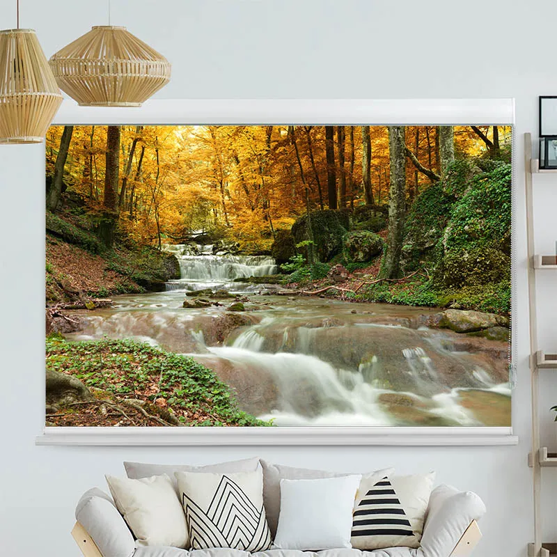 Kassettenrollo Motiv "Herbstwald mit Fluss" | bis B 420 x H 420 cm