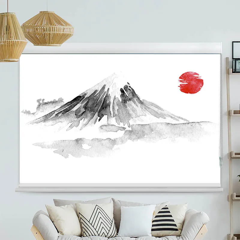 Kassettenrollo Motiv "Fujiyama Zeichnung Asiatisch" | bis B 420 x H 420 cm