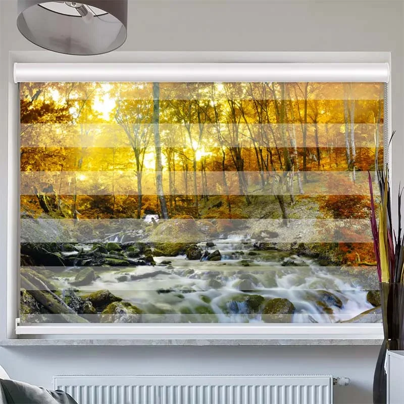 Doppelrollo mit Kassette "Herbstwald Fluss"