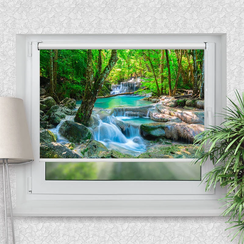 Klemmfix Rollo "Wasserfall im Wald in Thailand" | Motiv-Klemmrollo