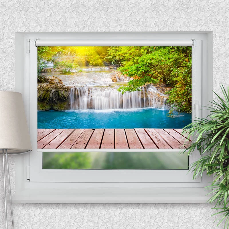 Klemmfix Rollo "Wald Wasserfall Steg" | Motiv-Klemmrollo
