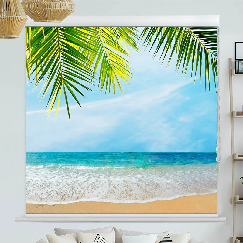 Kassettenrollo Motiv "Palmenblaetter Meer" | bis B 420 x H 420 cm