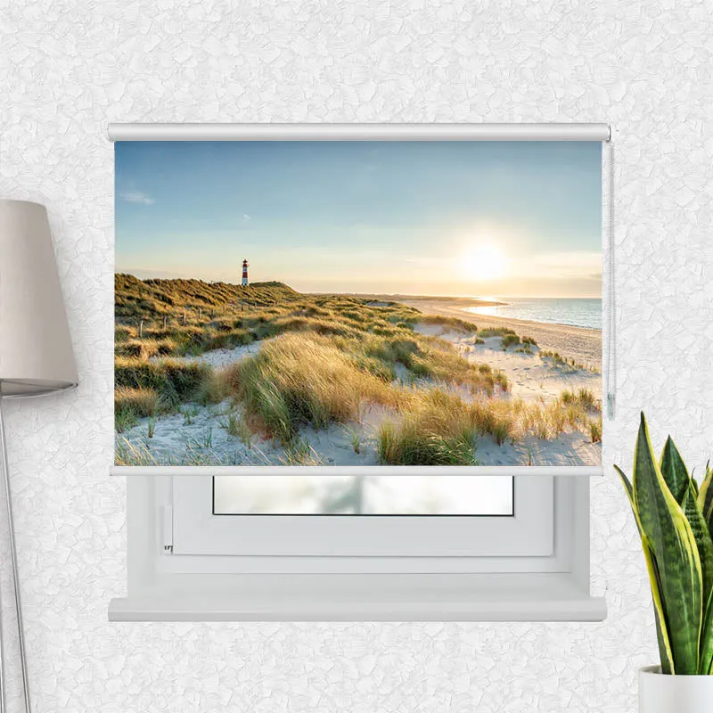 Motivrollo 'Leuchtturm Strand Meer auf Sylt' | Bis B 430 x H 440 cm