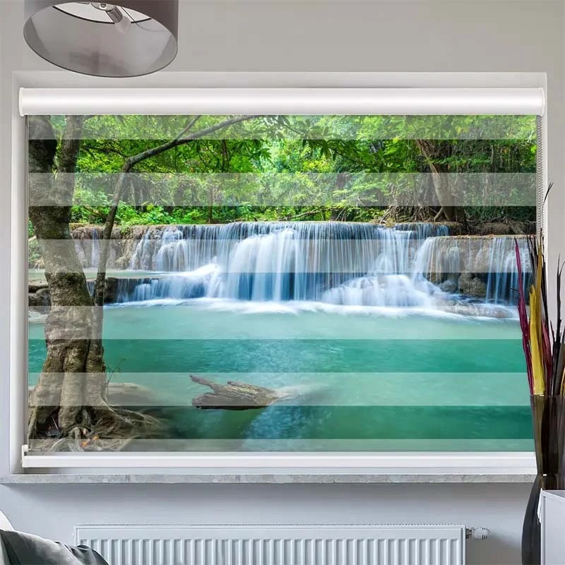 Doppelrollo mit Kassette "Wasserfall im Wald"